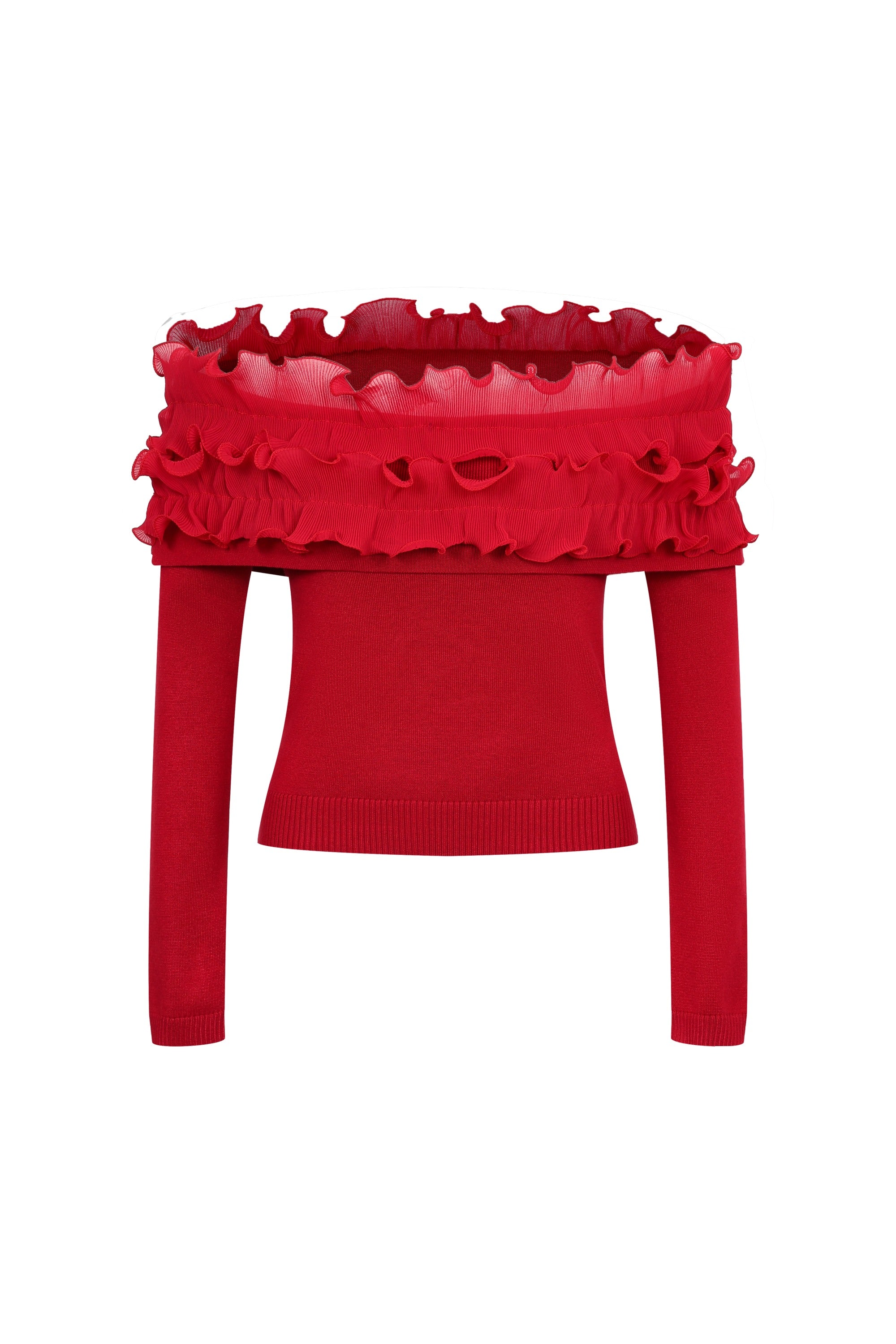Micro Pleated Ruffle Off Shoulder Top