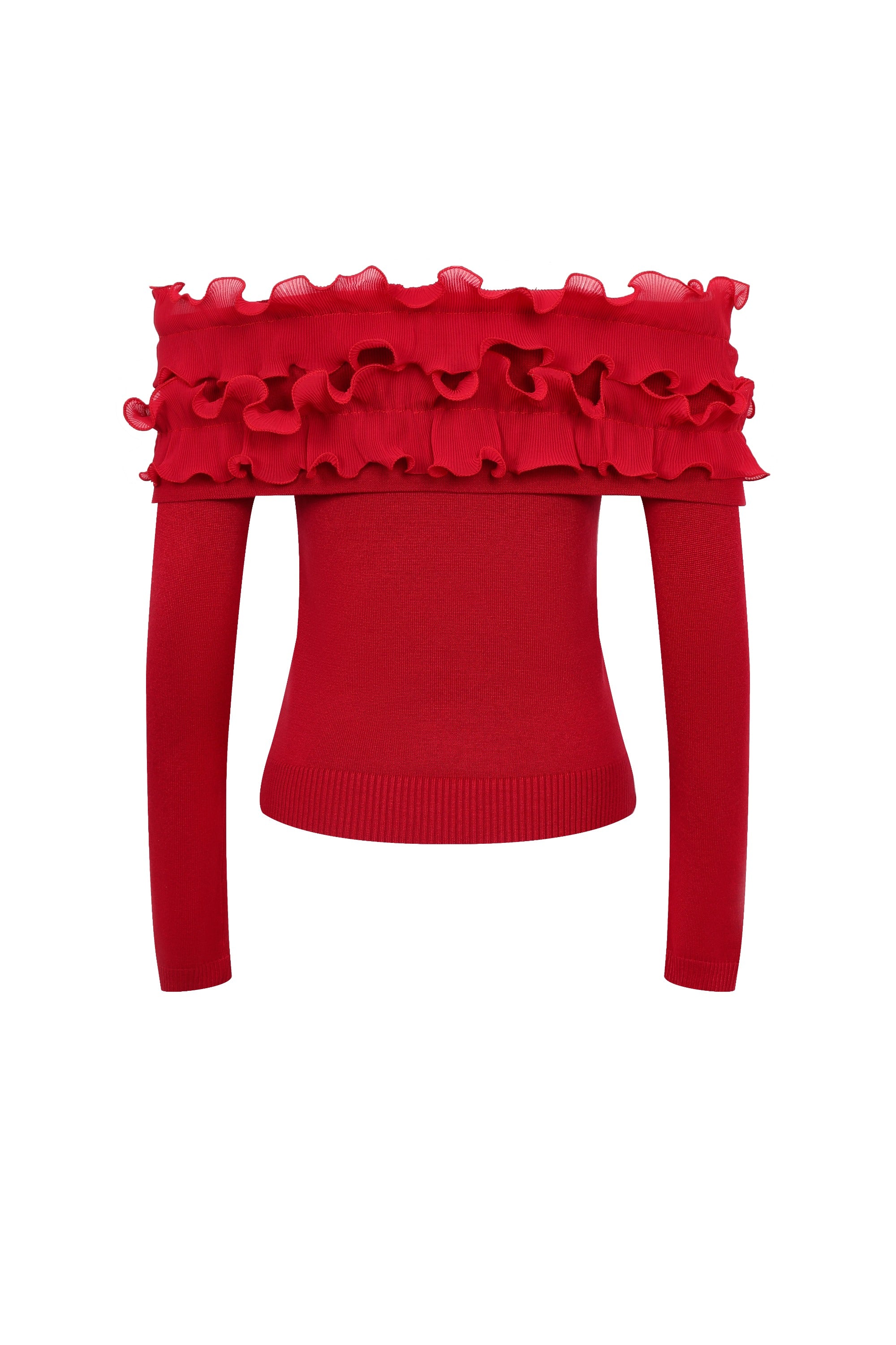 Micro Pleated Ruffle Off Shoulder Top