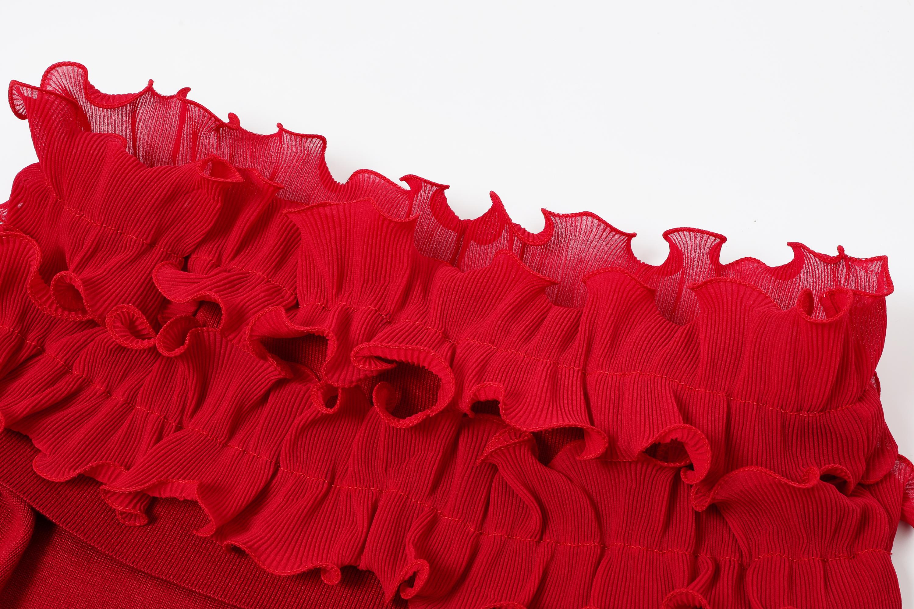 Micro Pleated Ruffle Off Shoulder Top