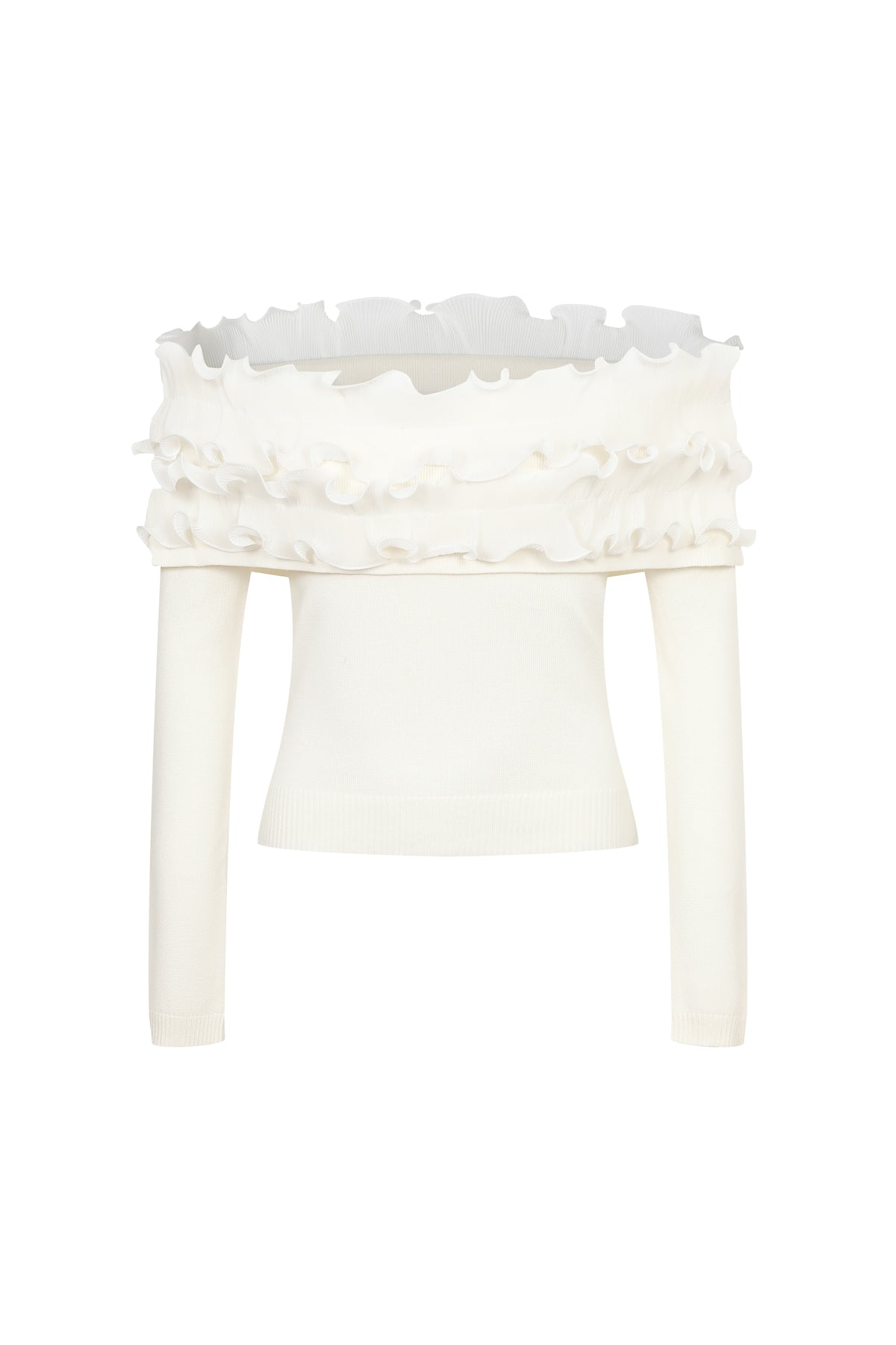 Micro Pleated Ruffle Off Shoulder Top