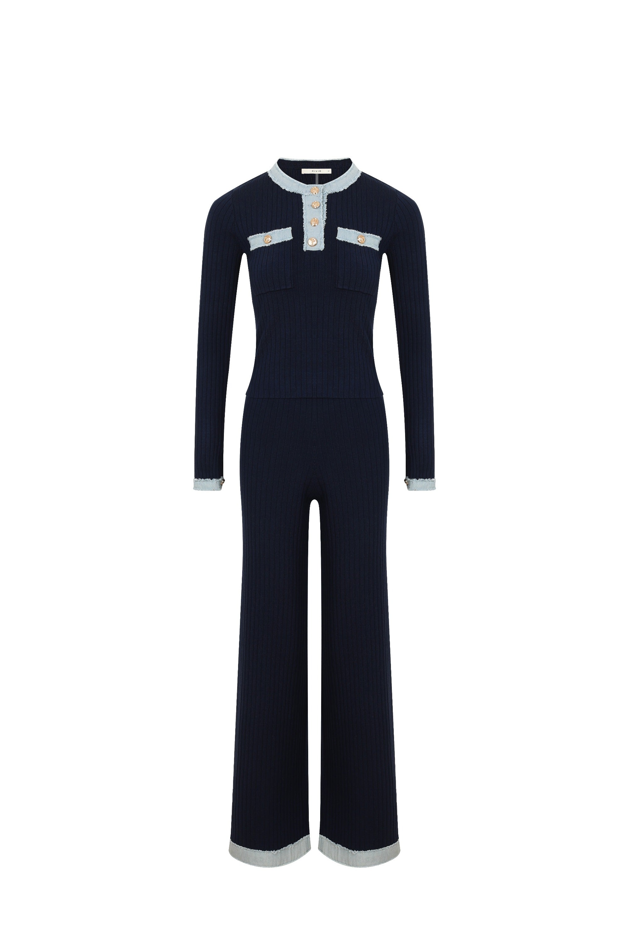 Contrast Flow Long Sleeve Top and Pants Set