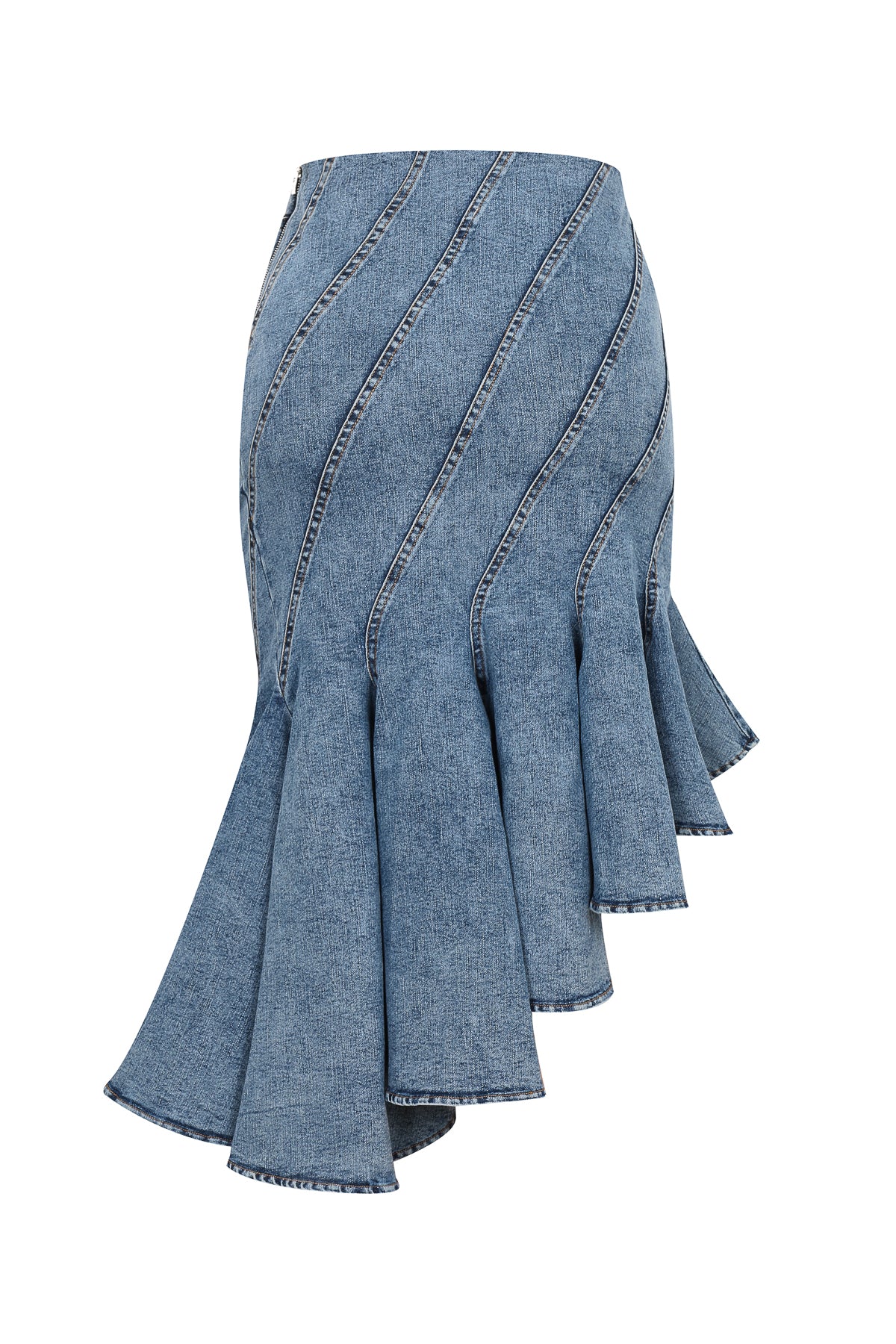 Cascade Spiral Denim Skirt