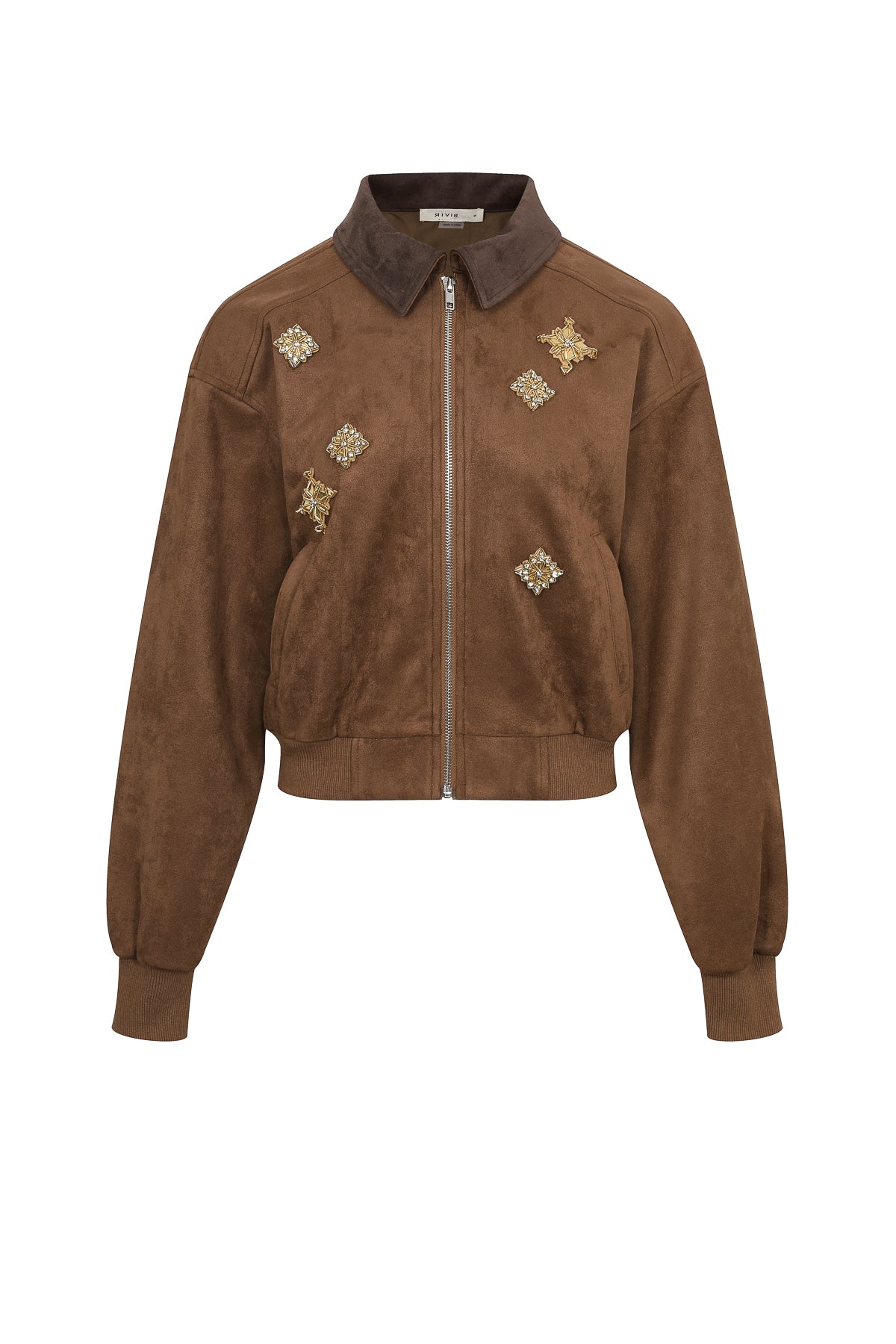 Embellished Crest Suede Jacket