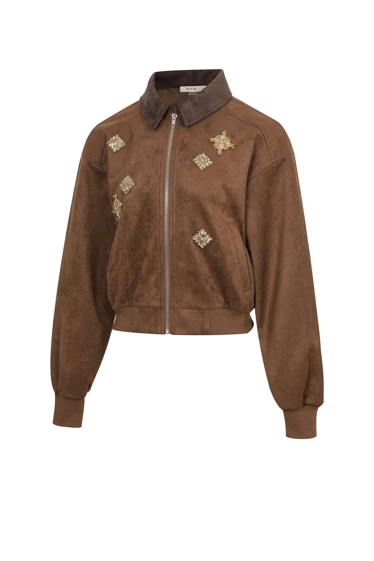 Embellished Crest Suede Jacket
