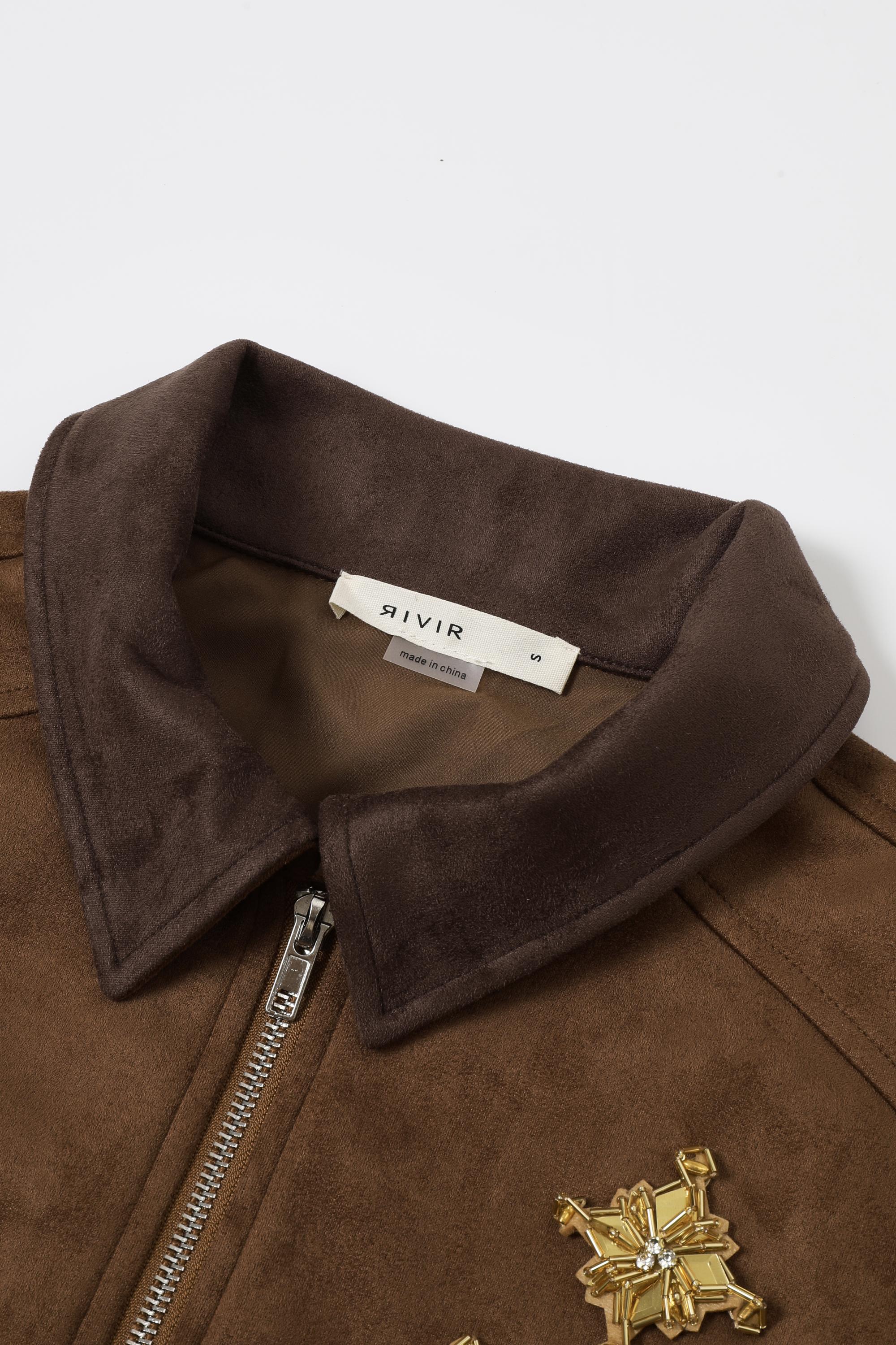 Embellished Crest Suede Jacket