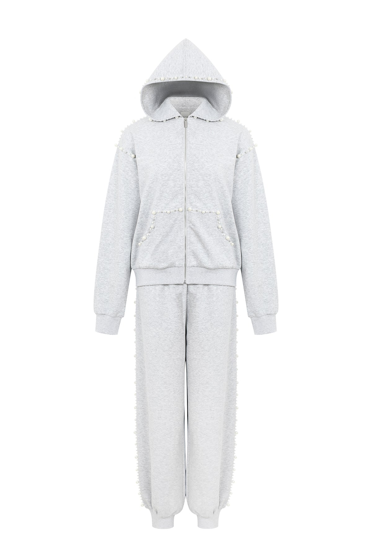 Pearl Embellished Hooded Jacket And Pants Set