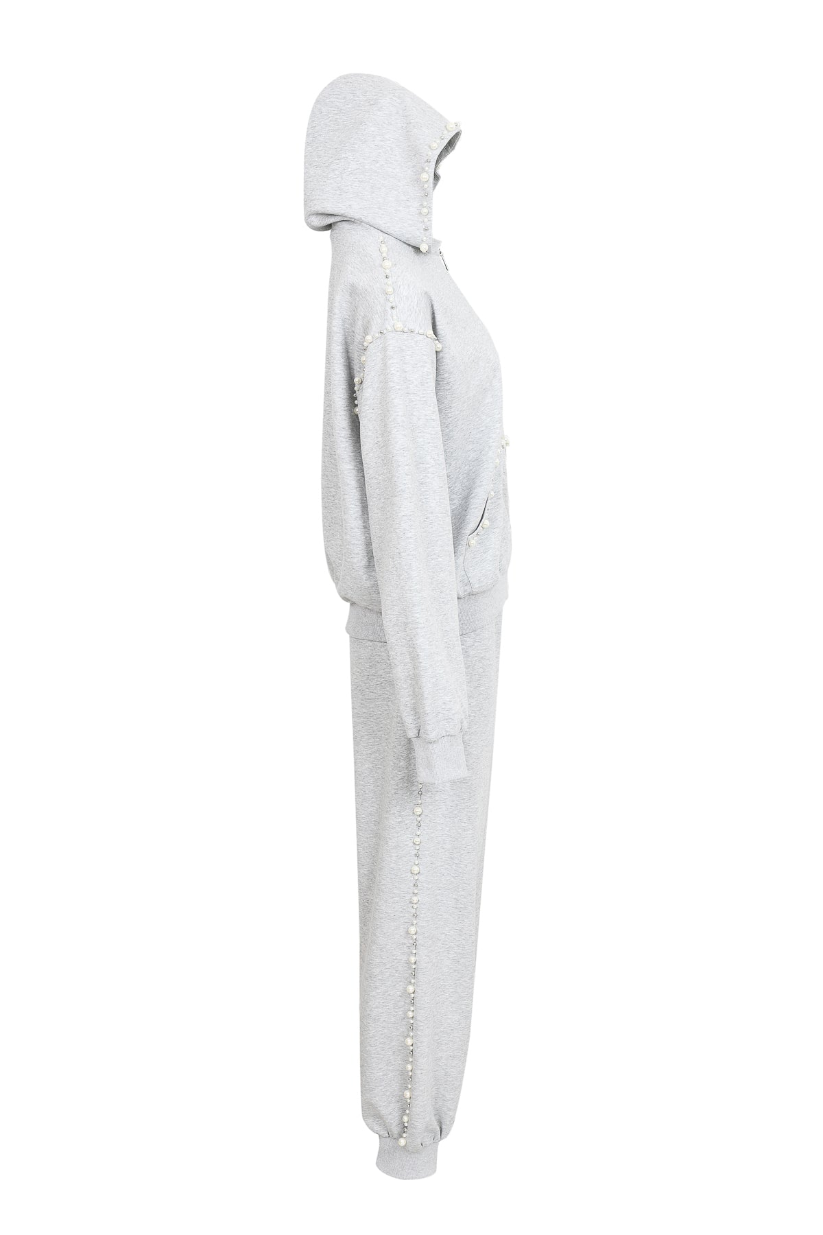 Pearl Embellished Hooded Jacket And Pants Set