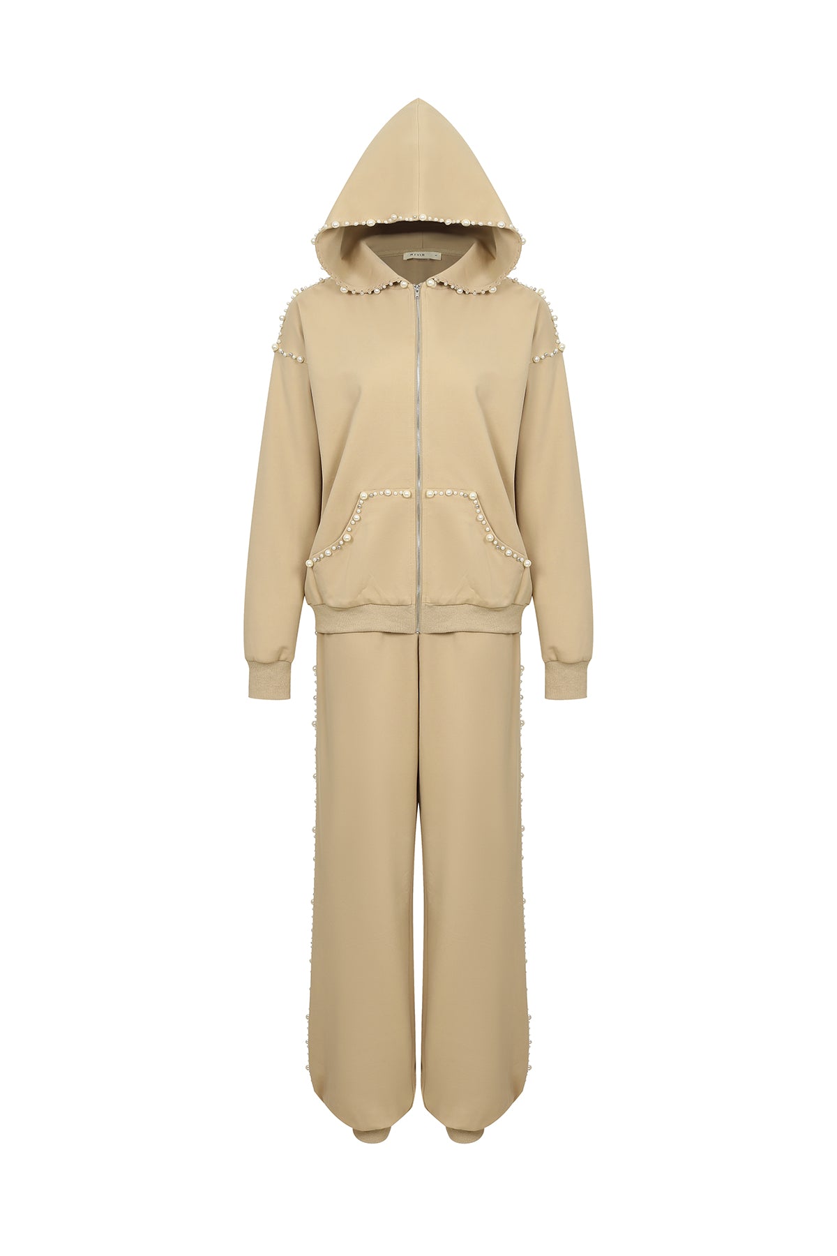 Pearl Embellished Hooded Jacket And Pants Set