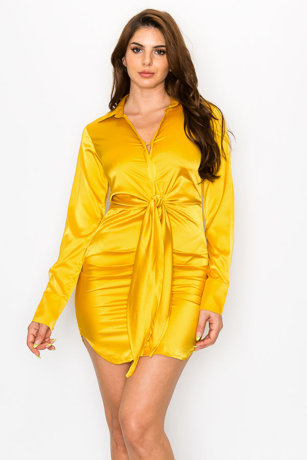 Solid Satin Front Tie Dress