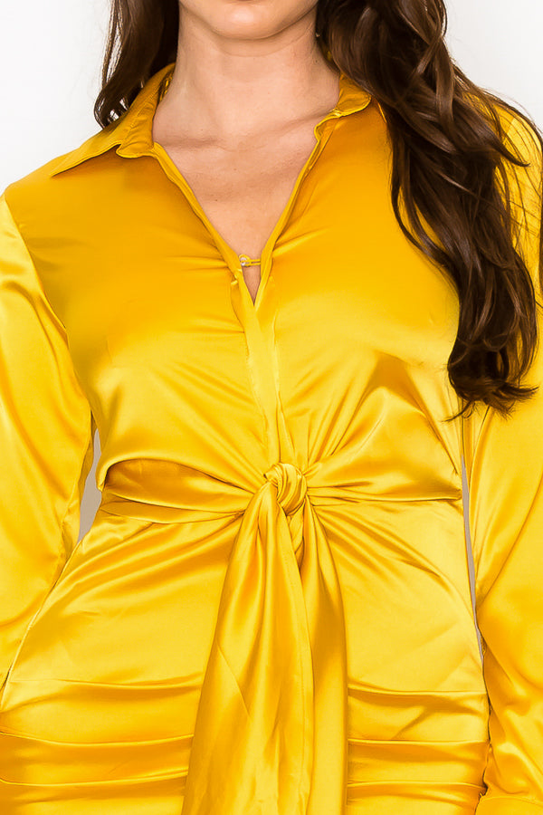 Solid Satin Front Tie Dress