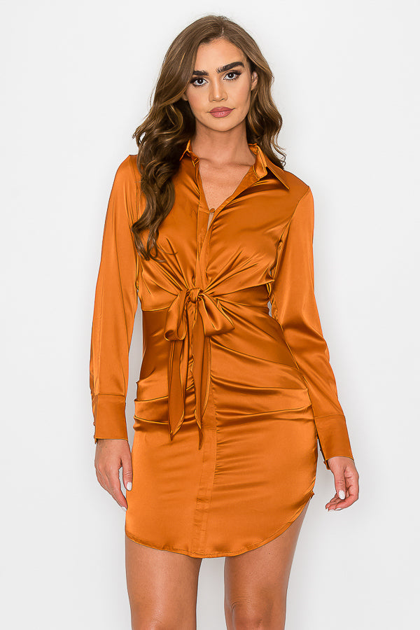 Solid Satin Front Tie Dress