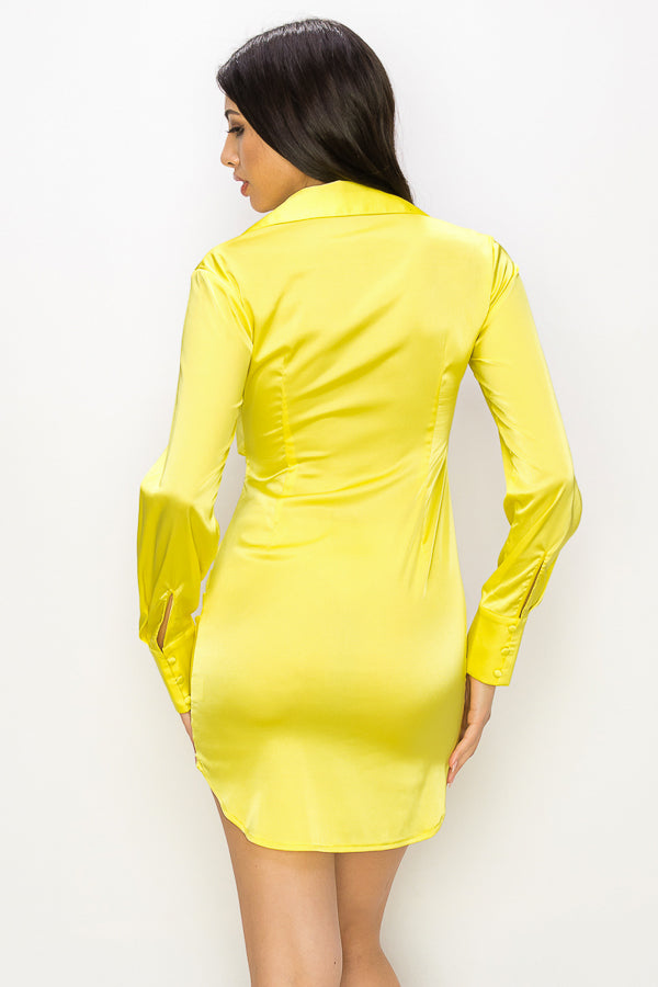 Solid Satin Front Tie Dress