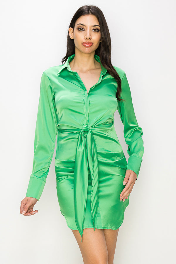 Solid Satin Front Tie Dress