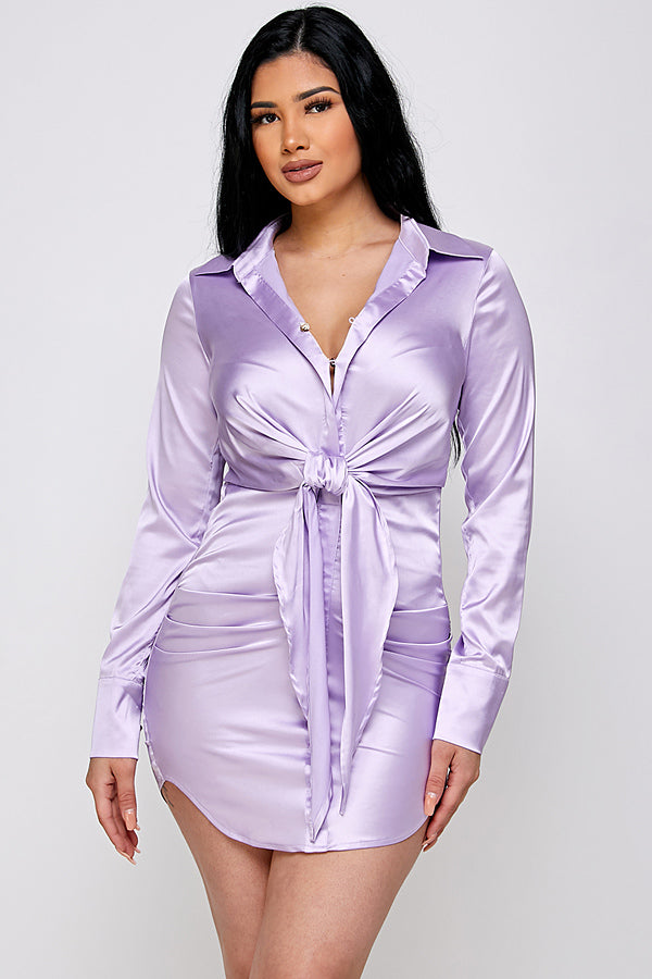 Solid Satin Front Tie Dress