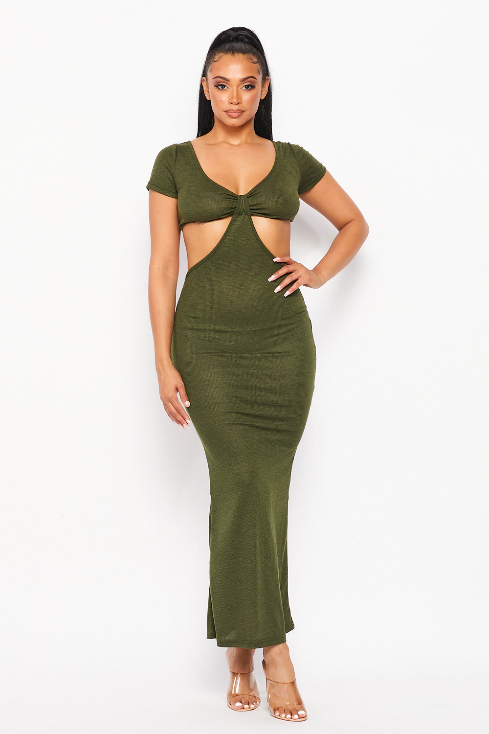 Solid Maxi Dress With Front Twist
