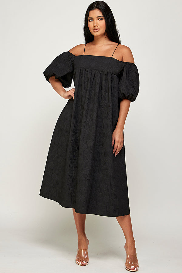 Off Shoulder Solid Midi Dress