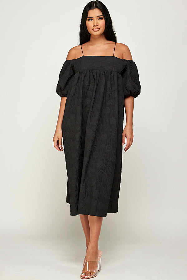 Off Shoulder Solid Midi Dress