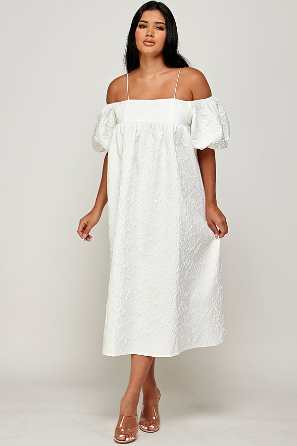 Off Shoulder Solid Midi Dress