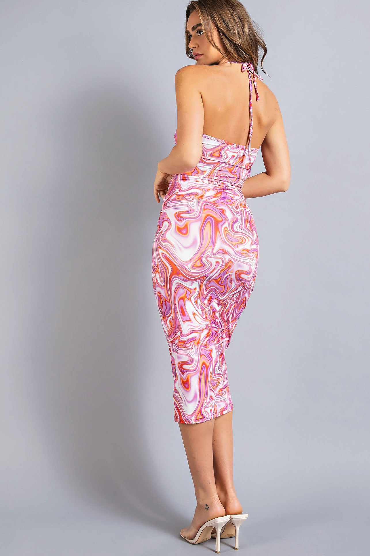 Abstract Print Cutout Midi Bodycon Dress