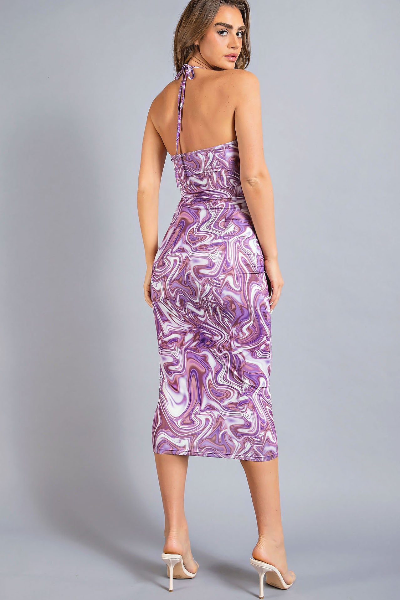 Abstract Print Cutout Midi Bodycon Dress