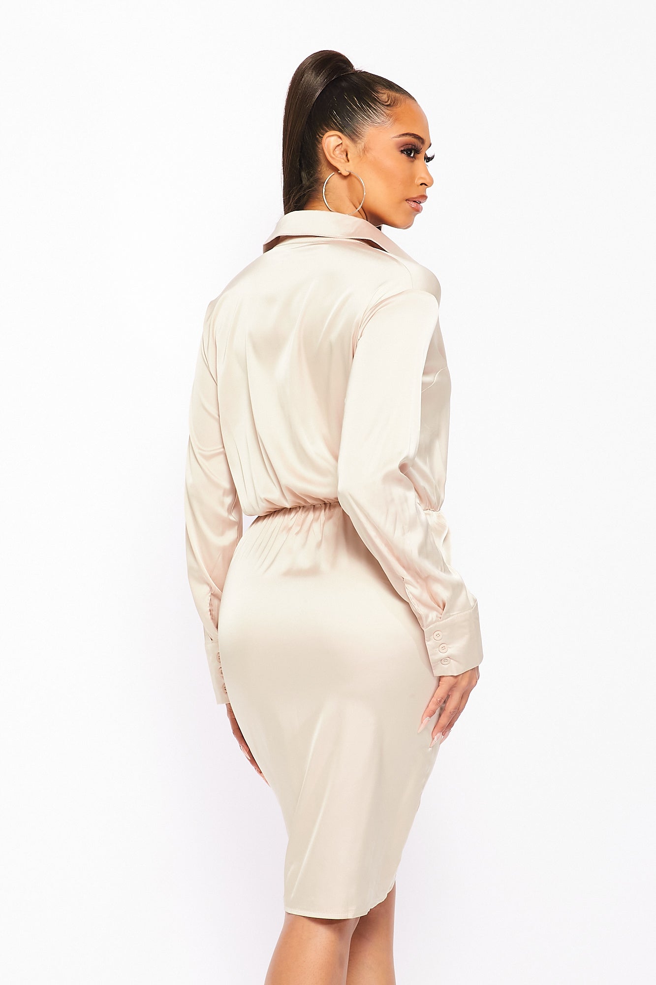 Shirt Dress Button and Shirring Detail