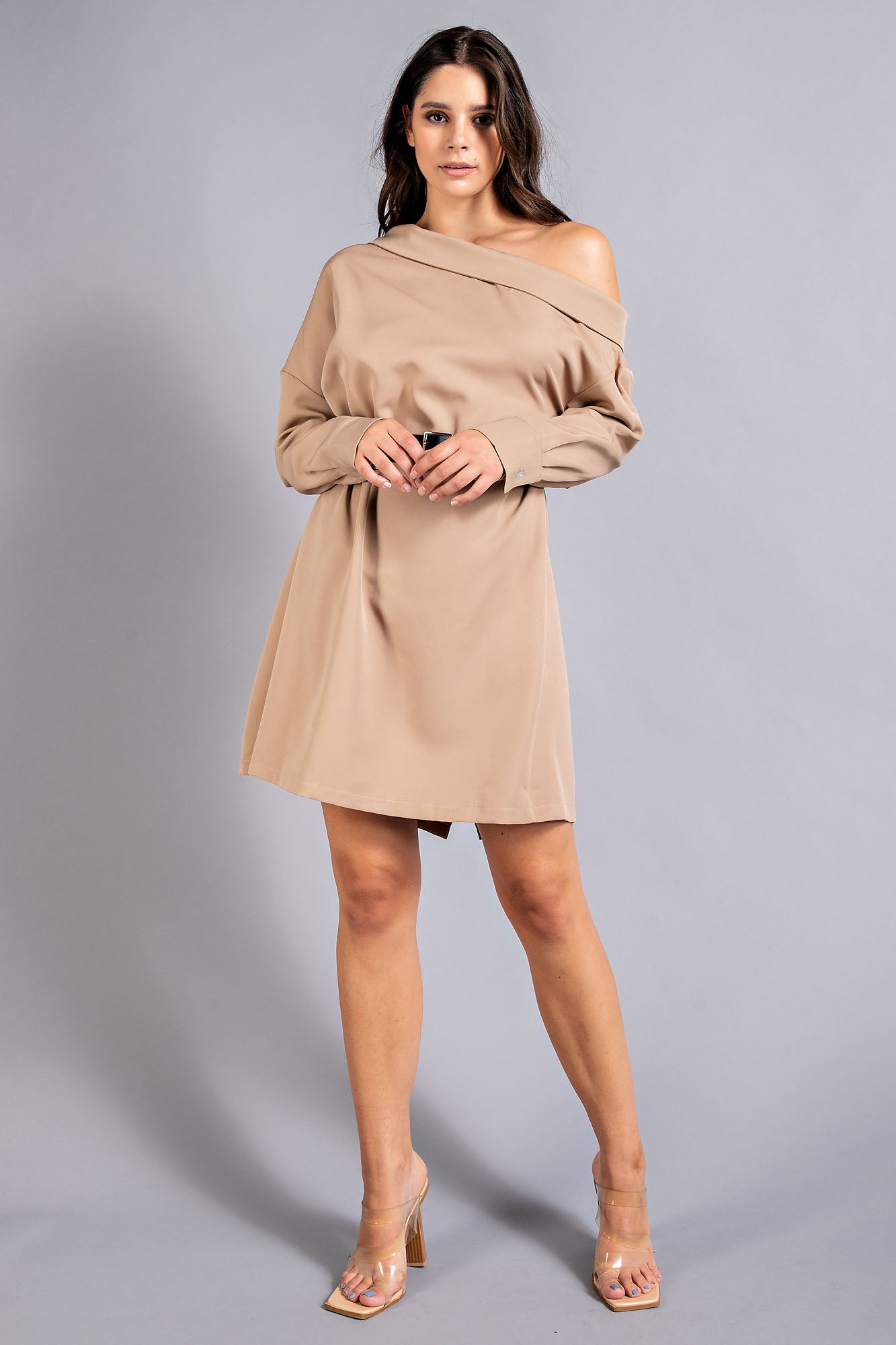 Solid One Sleeve Mini Dress