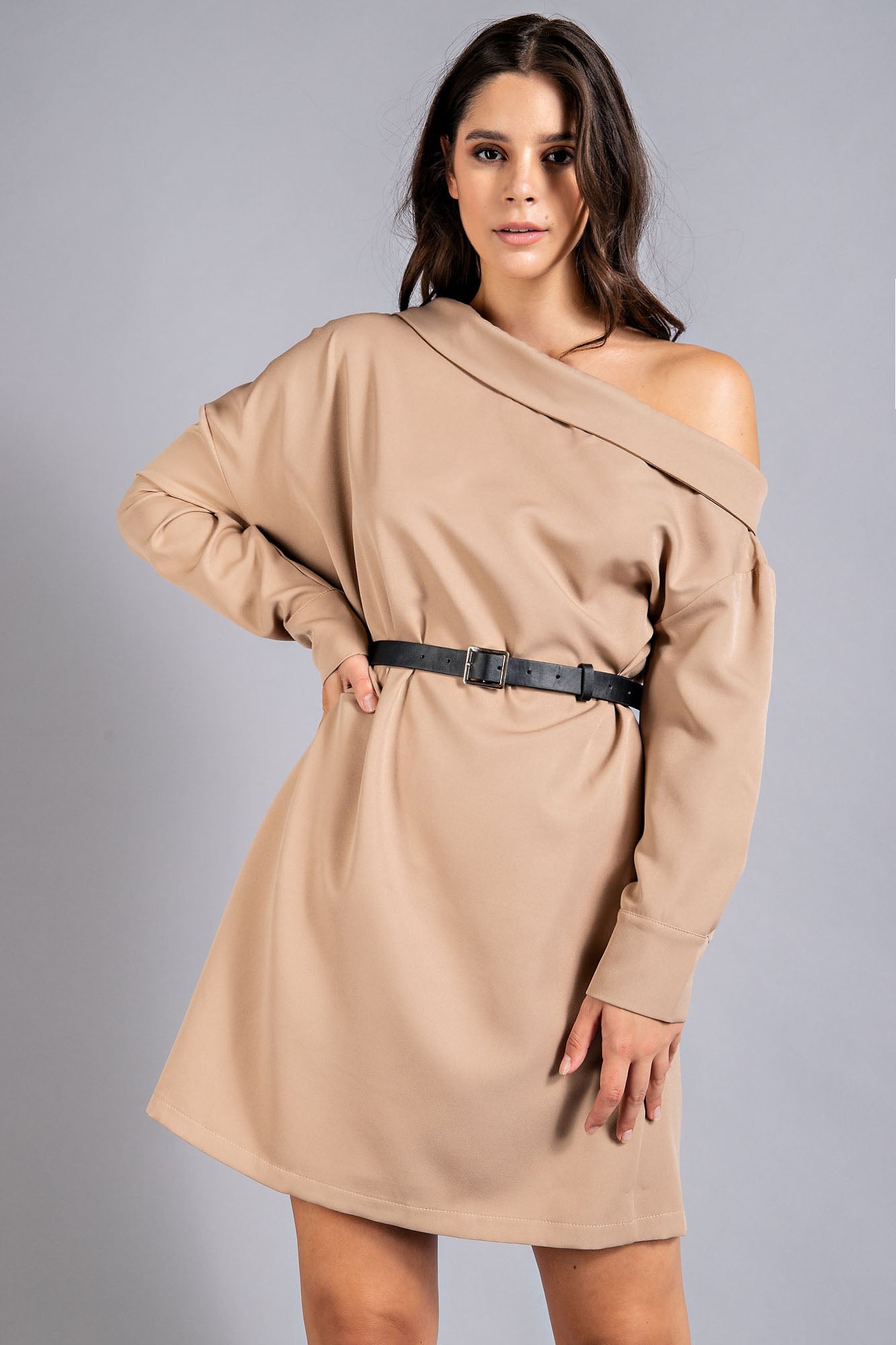 Solid One Sleeve Mini Dress