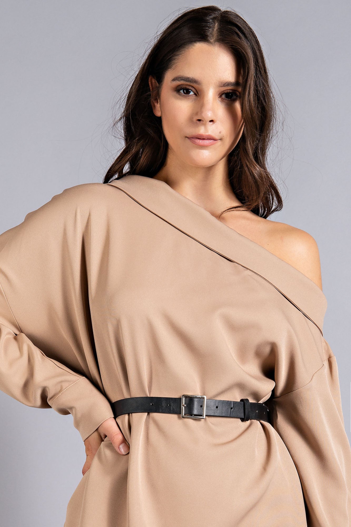 Solid One Sleeve Mini Dress