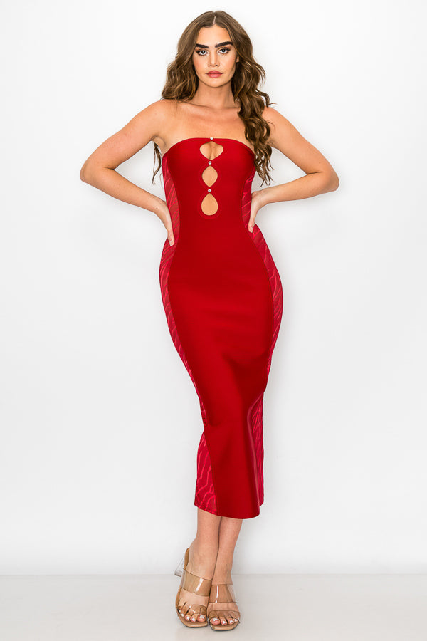 Off Shoulder Bandage Midi Dress