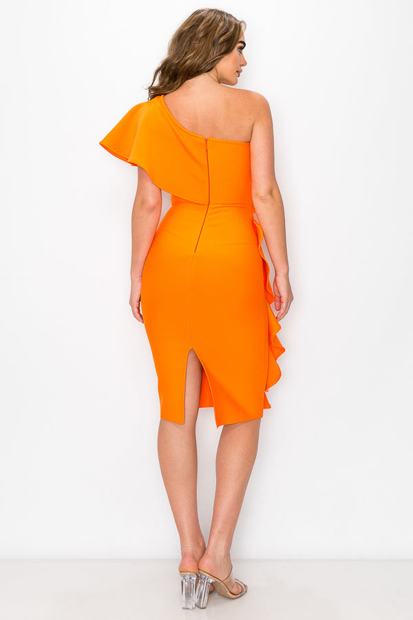One Shoulder Ruffle Bandage Dress