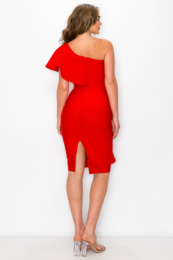 One Shoulder Ruffle Bandage Dress