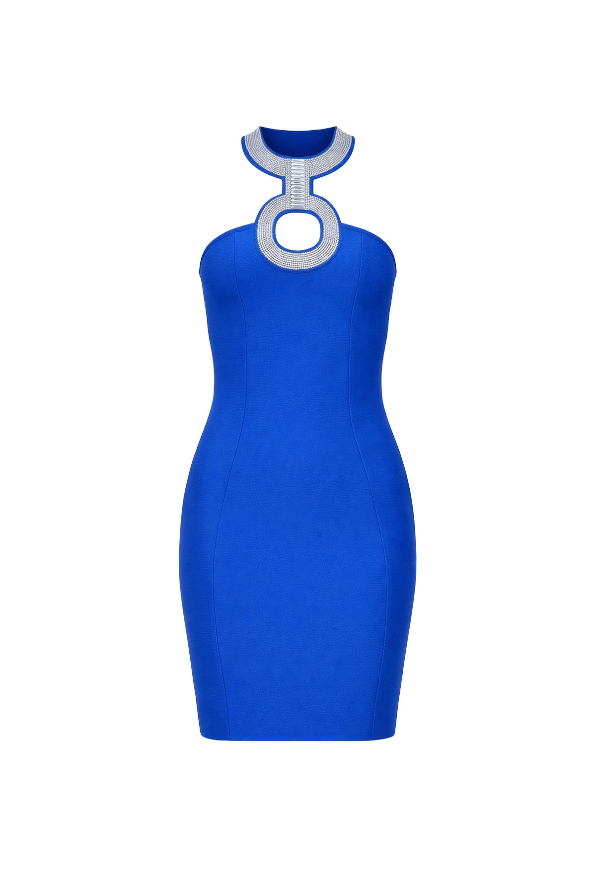 Crystal Embroidered Halter Neck Mini Bandage Dress