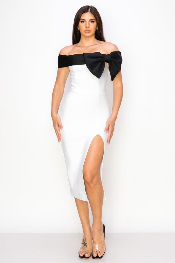 Off Shoulder Bandage Midi Dress