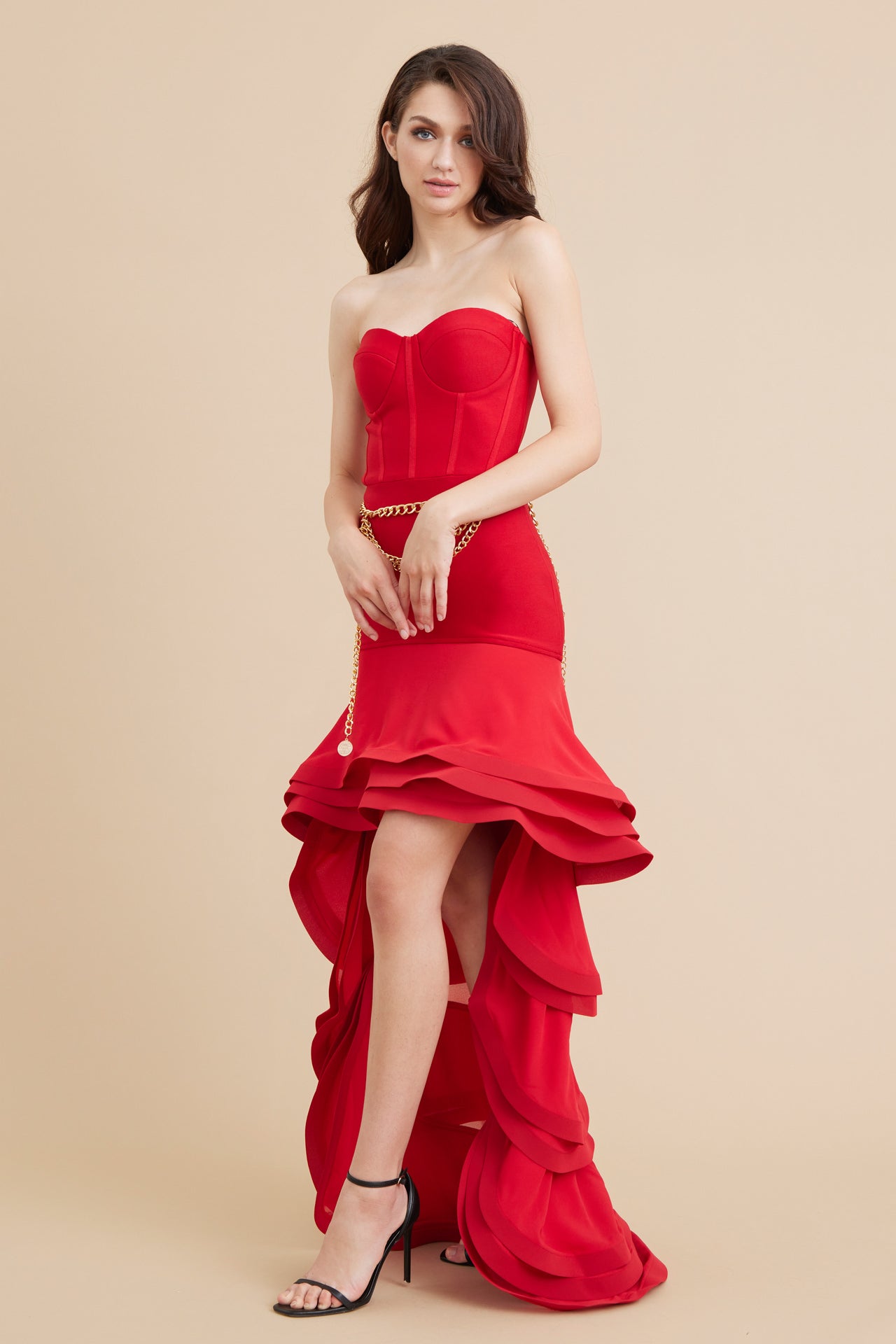 Off Shoulder Bustier Ruffle Dress