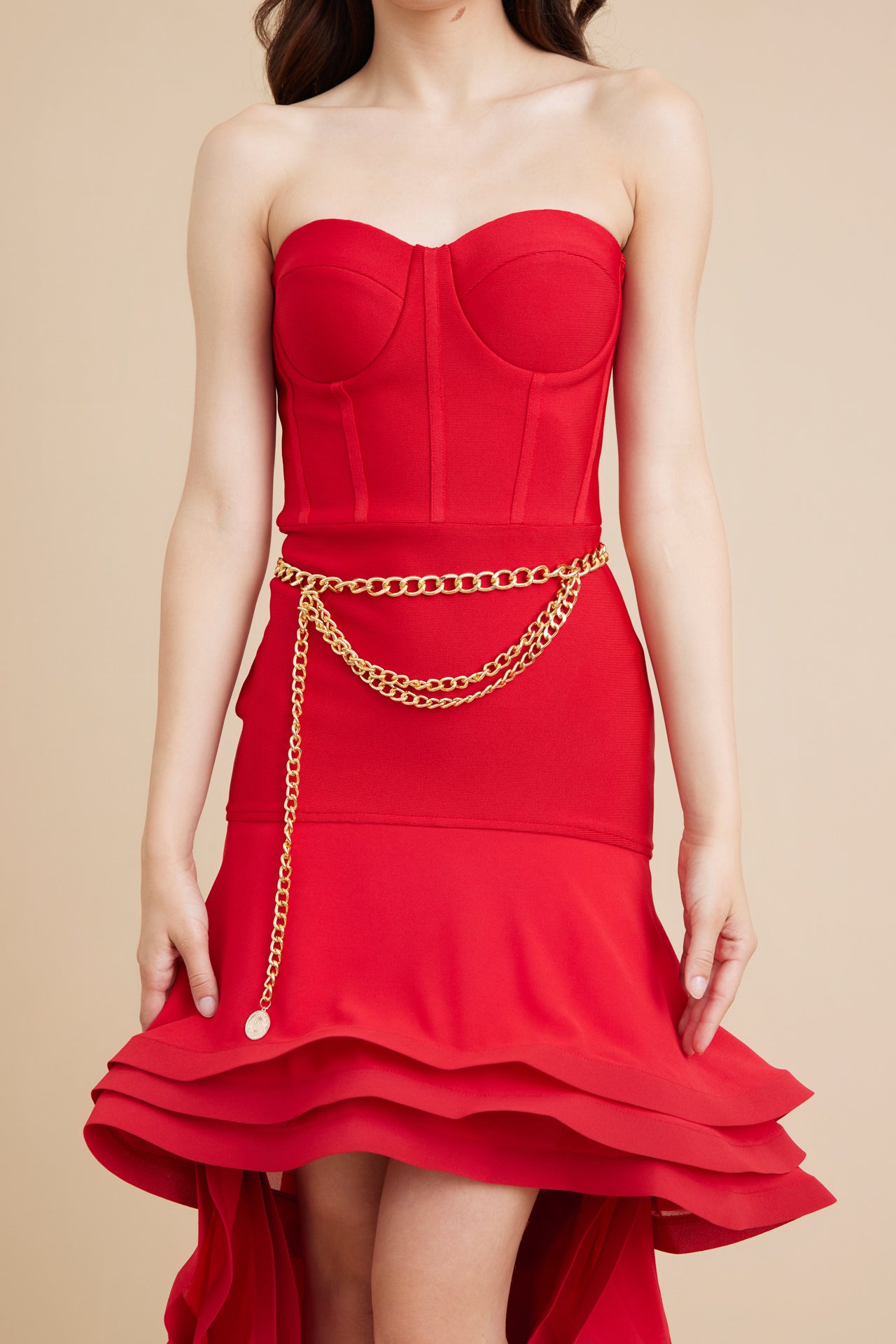 Off Shoulder Bustier Ruffle Dress