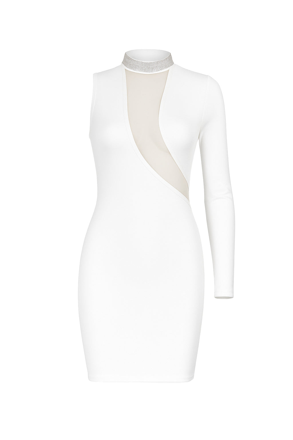 Bandage One Sleeve Mini Dress With Mesh Cut Out