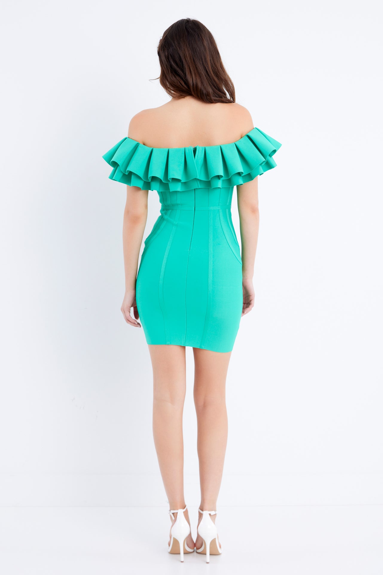 Off Shoulder Bandage Ruffled Dress