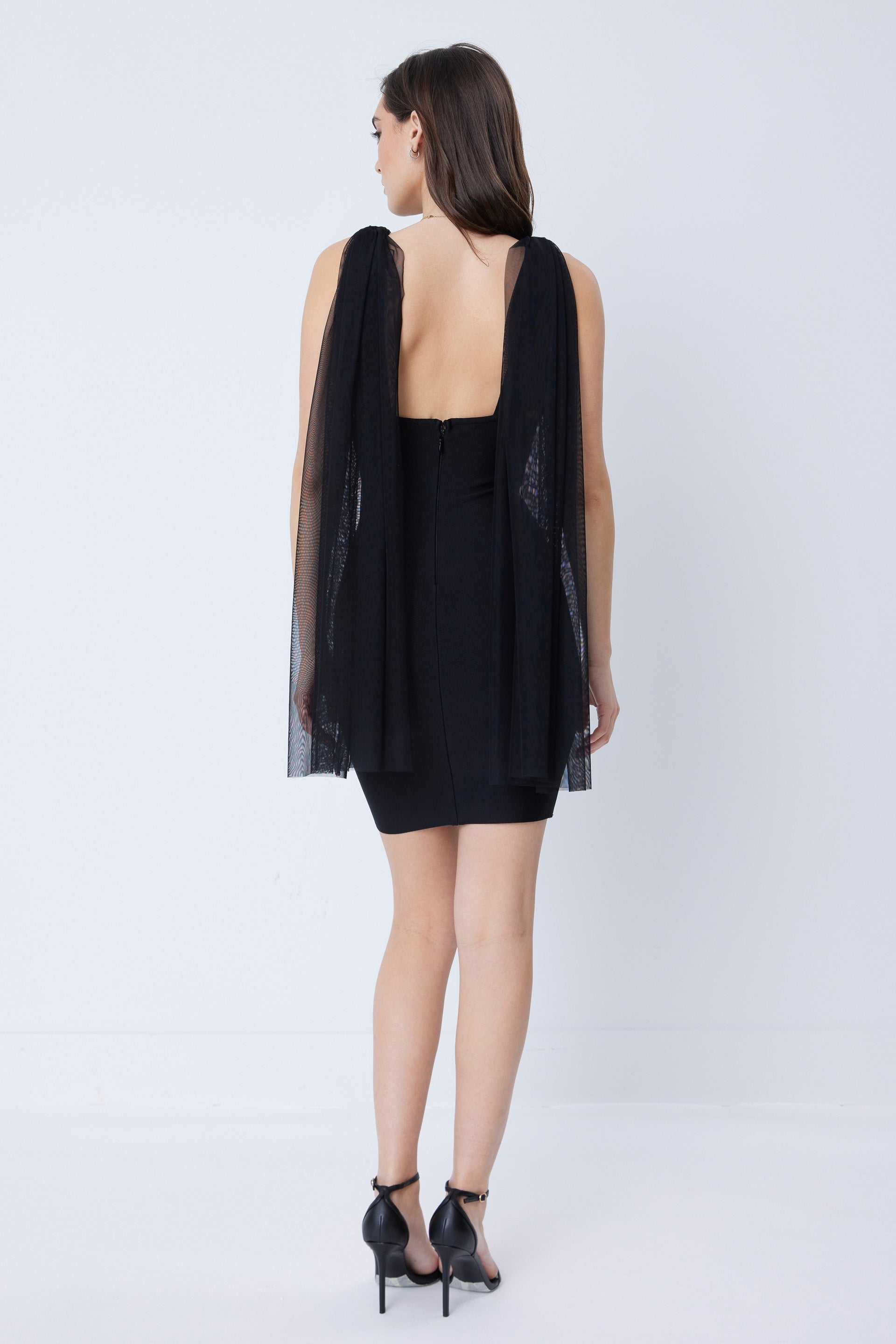Plunge Neck Tulle Mini Dress
