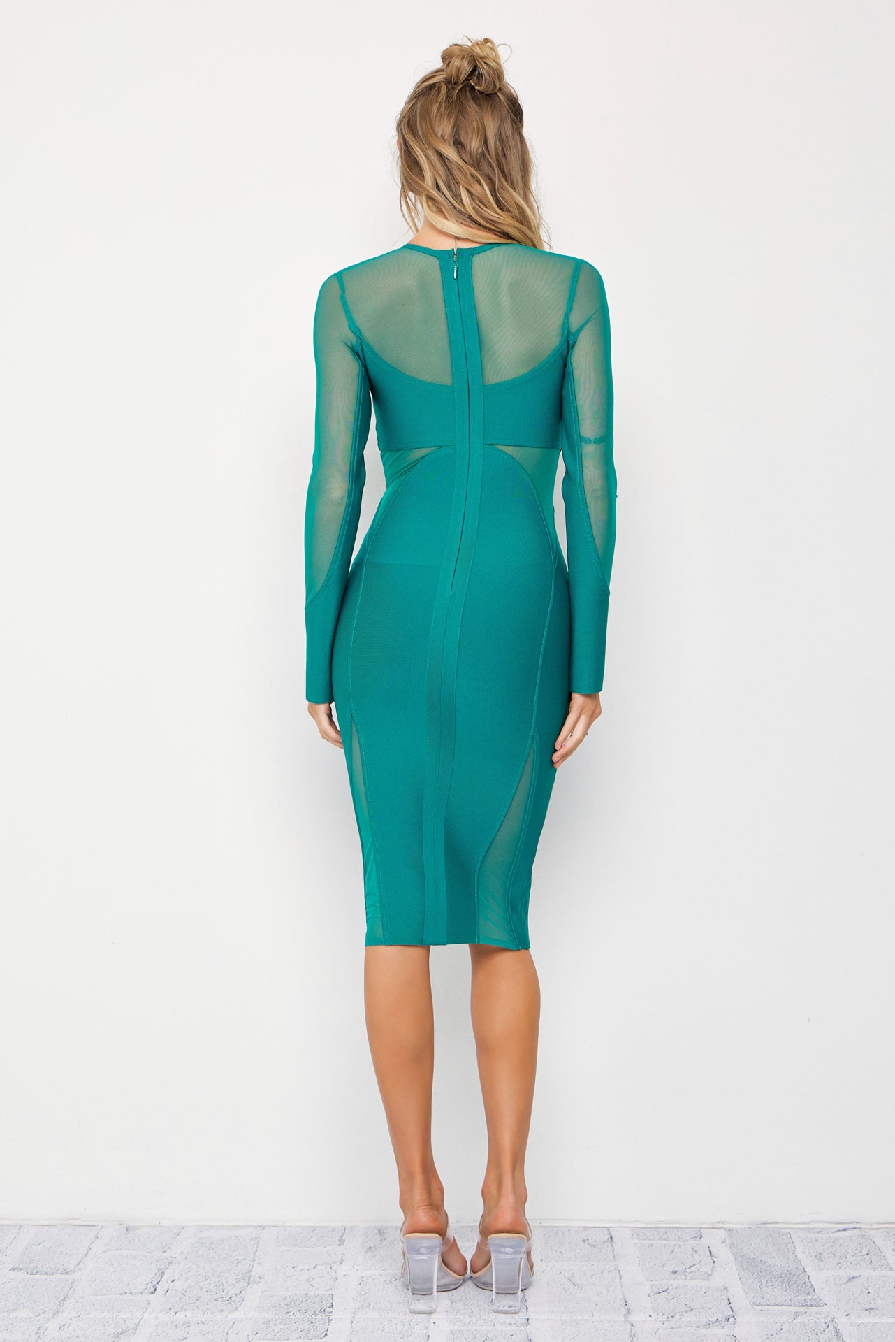 Bandage Mesh Cutout Midi Dress