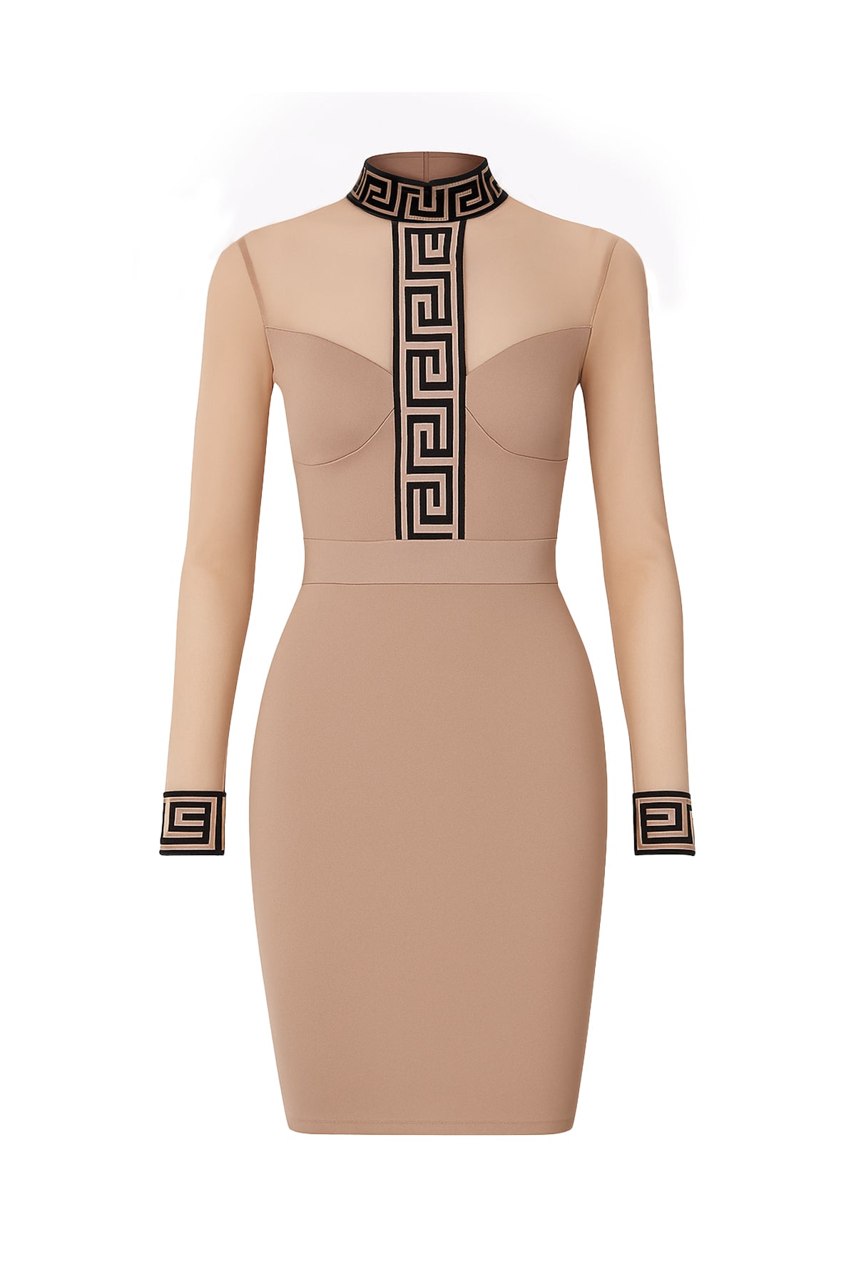 Bandage Mini Dress With Mesh Contrast and Print Detail