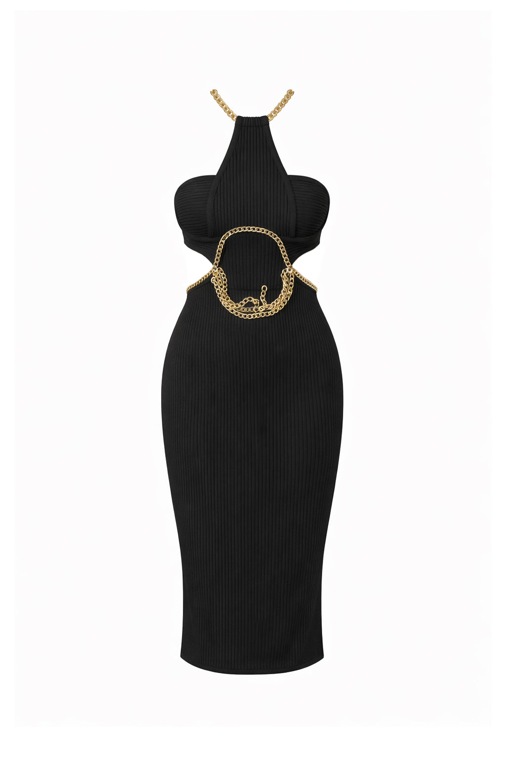 Bandage Halter Neck Midi Dress With Chain Trim Bandage Halter Neck Midi Dress With Chain Trim