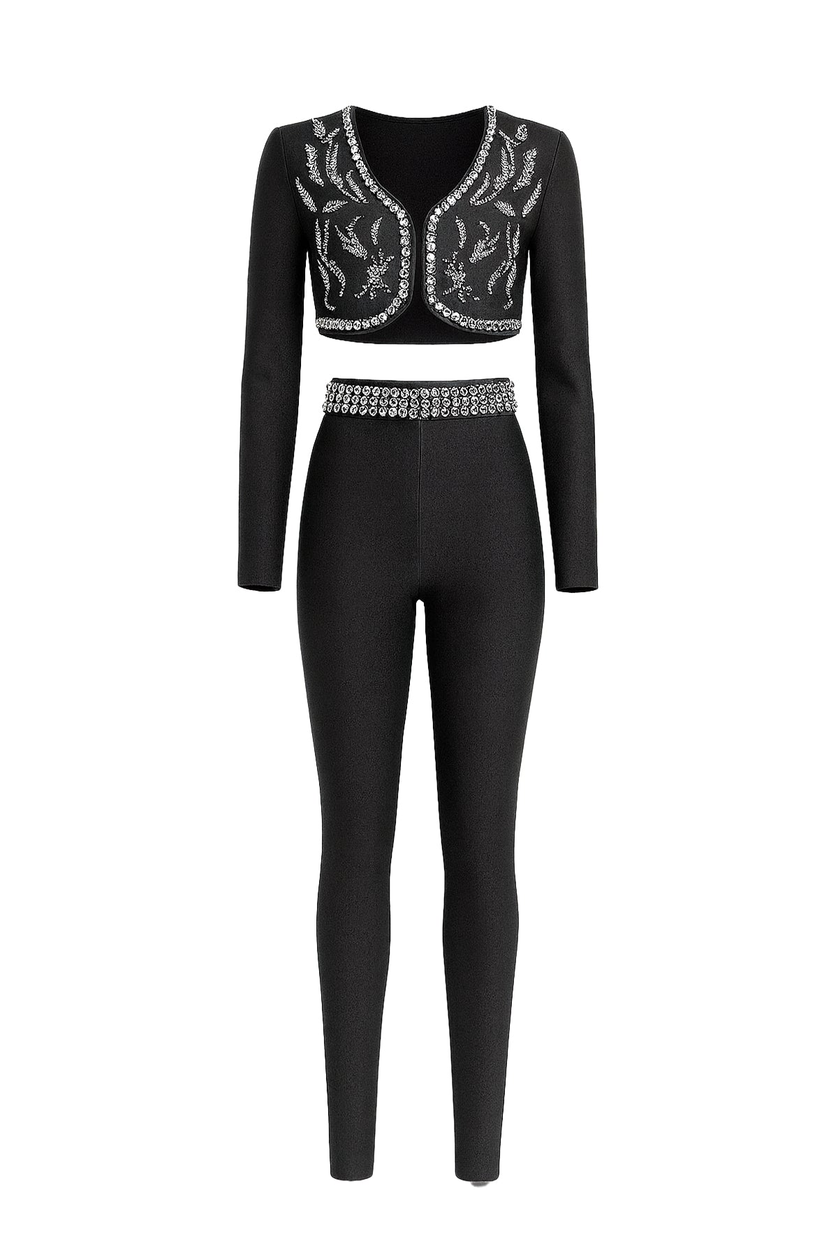 Bandage Embellished Cropped Jacket and Pants Set