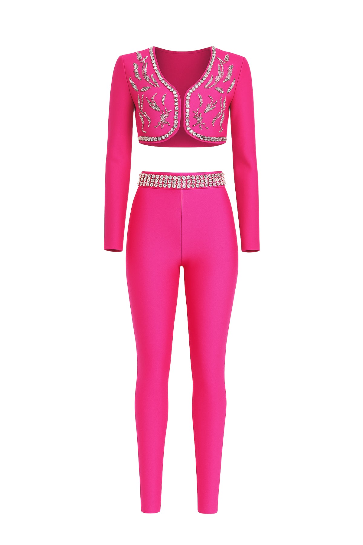 Bandage Embellished Cropped Jacket and Pants Set