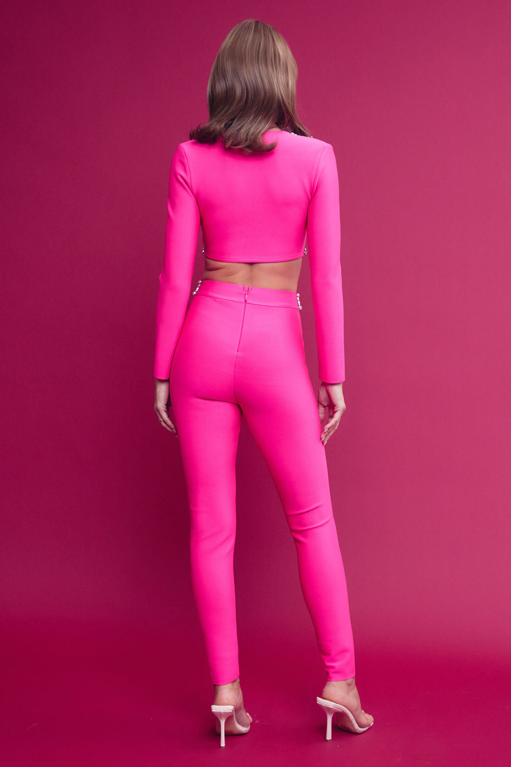 Bandage Embellished Cropped Jacket and Pants Set