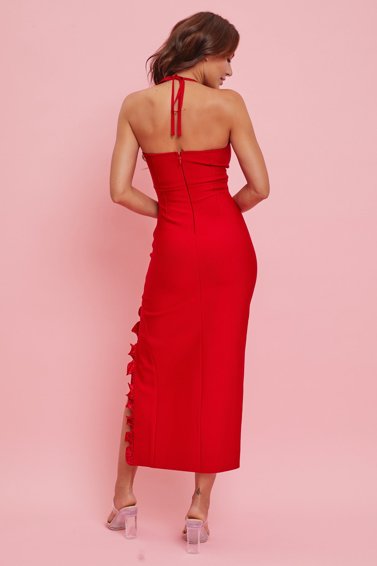 Bandage Flower Accent Slit Dress