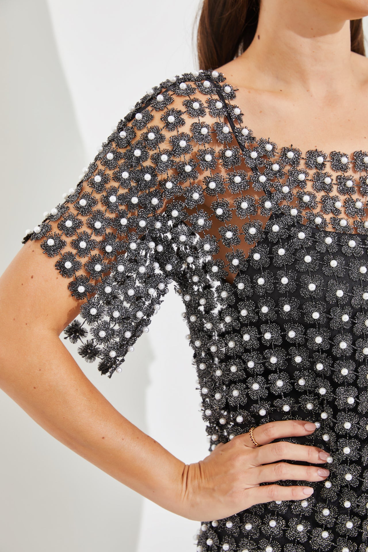 Pearl Crochet Mini Dress With Inner Slip