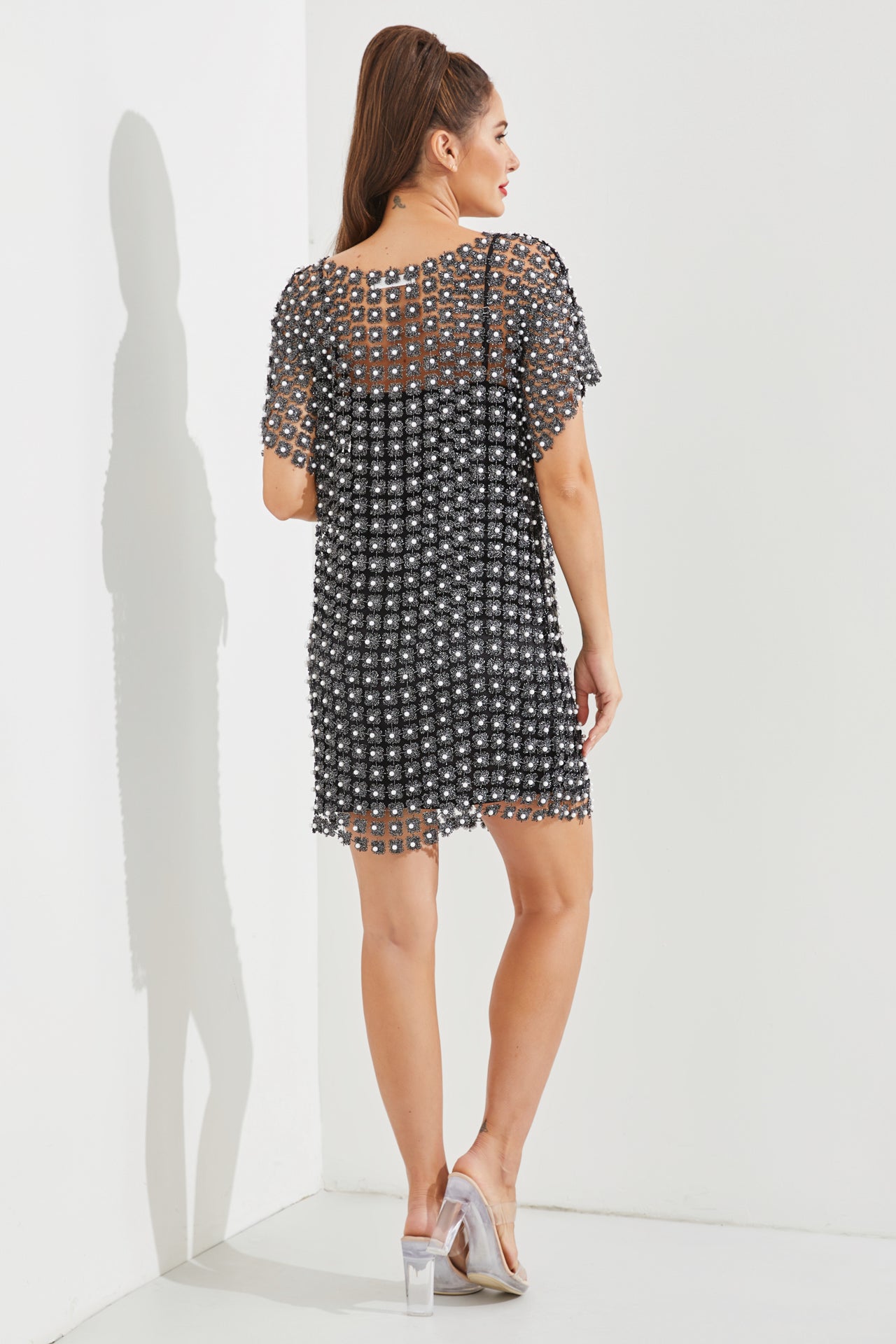 Pearl Crochet Mini Dress With Inner Slip