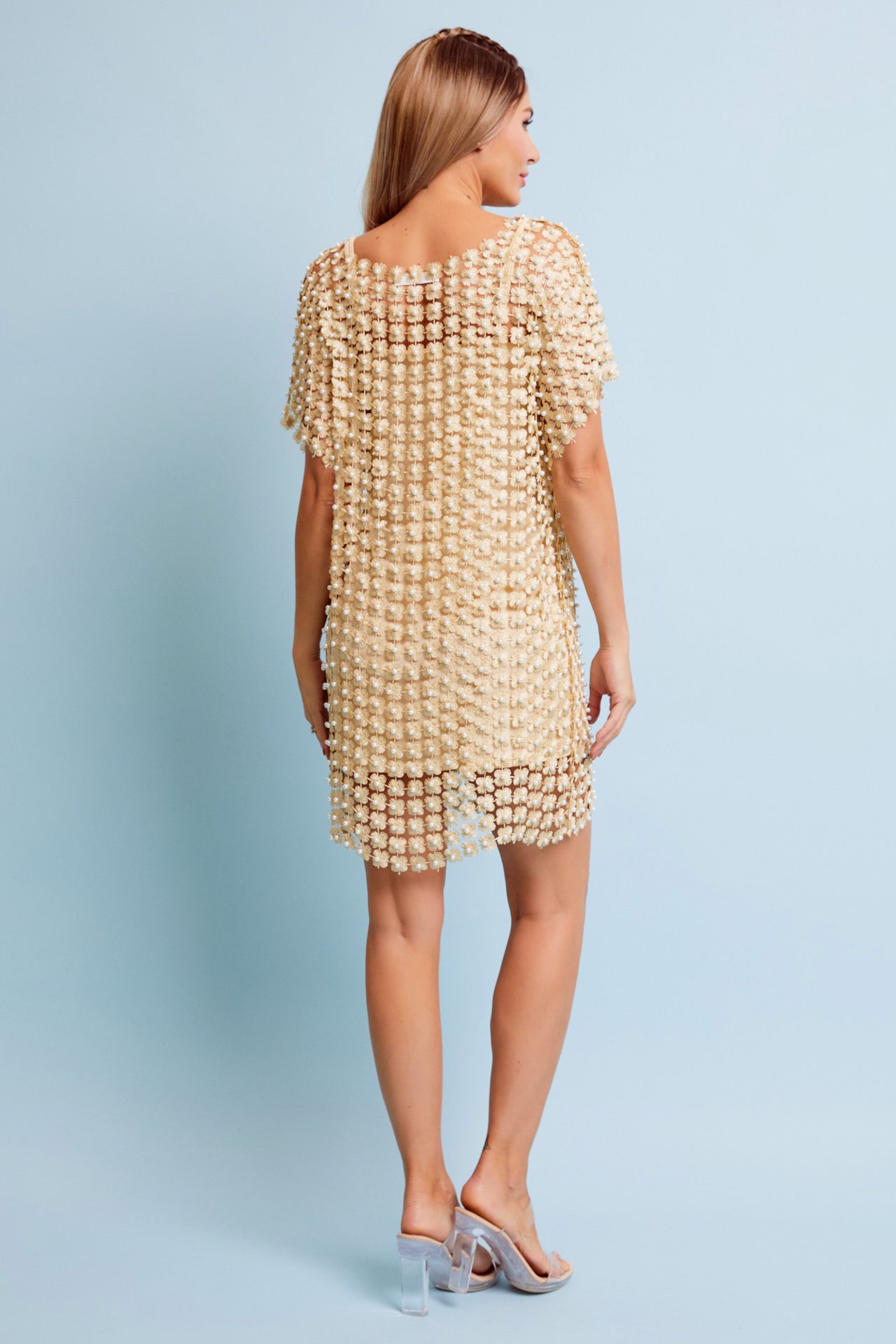 Pearl Crochet Mini Dress With Inner Slip