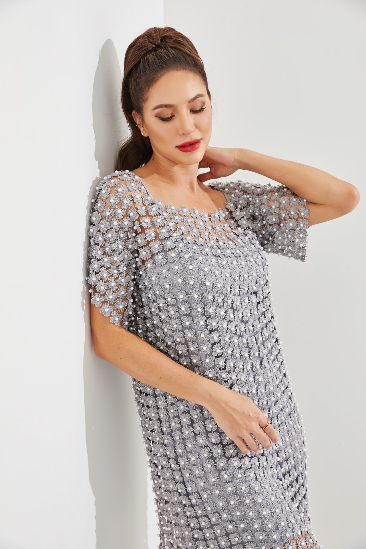 Pearl Crochet Mini Dress With Inner Slip