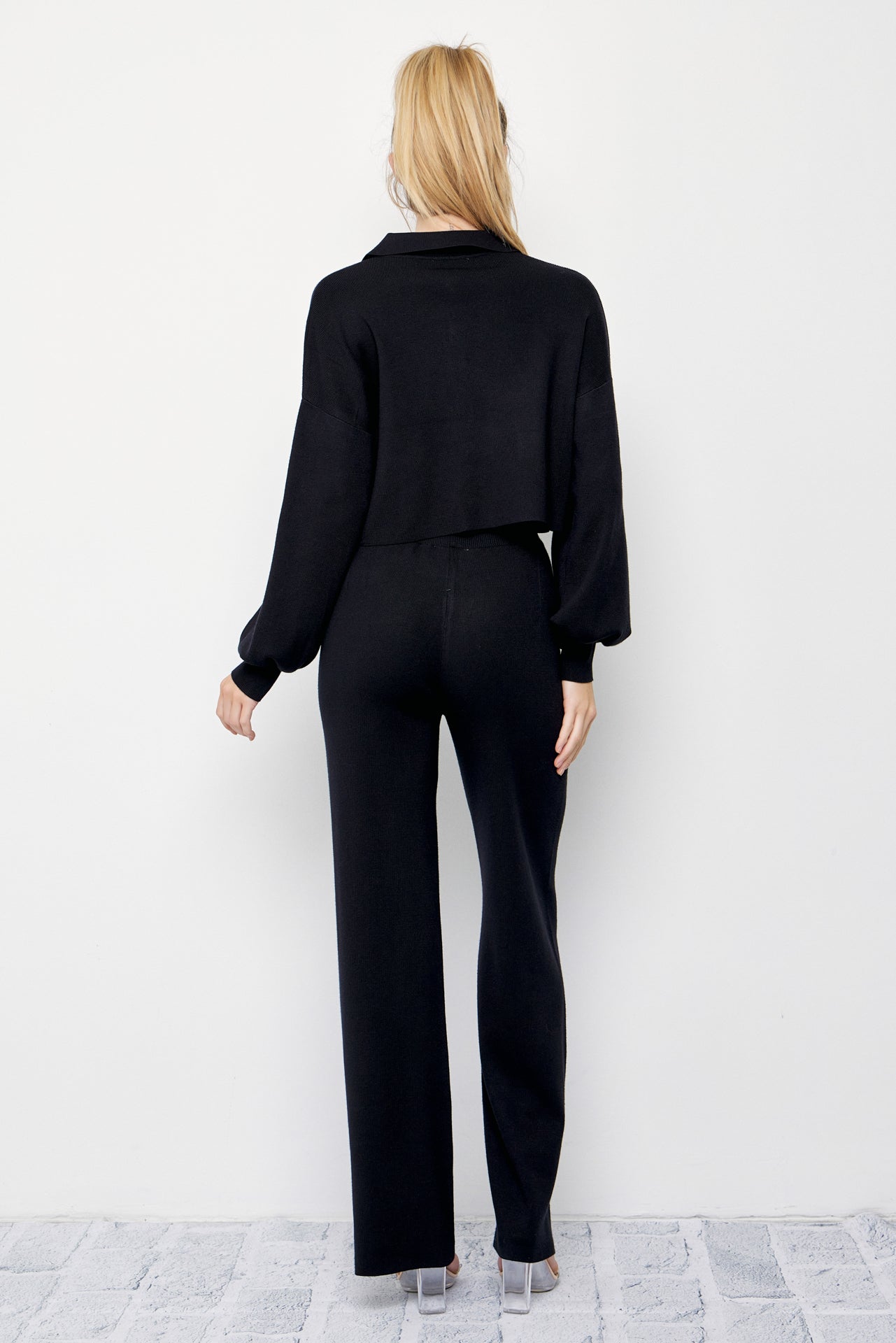 Brielle Knit Crop Asymmetrical Hem Cardigan and Pants Set